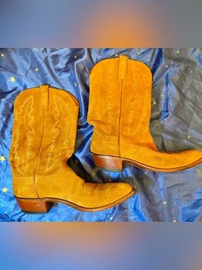 Vintage Lucchese 1883 Roughout Tan Leather Cowboy Boots w/ Interior Stamp